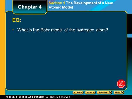 Chapter 4 EQ: What is the Bohr model of the hydrogen atom?