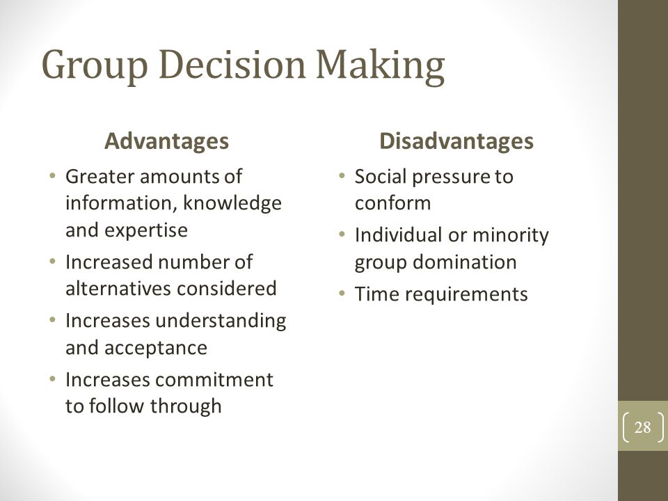 Group Decision Making Advantages 70