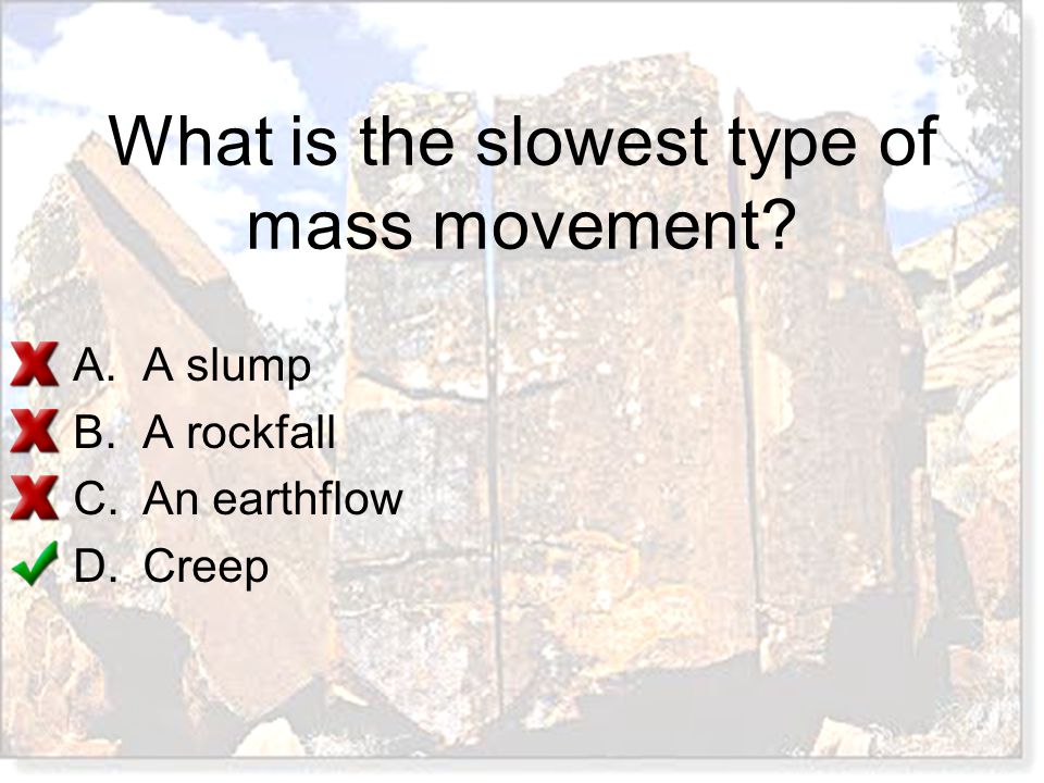 type of movement,typea a mass movement that involves the sudden movement of a block of