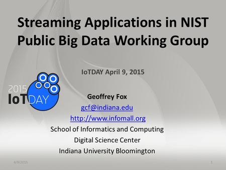 Streaming Applications in NIST Public Big Data Working Group