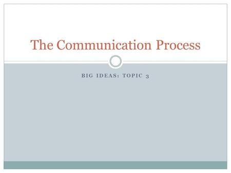 BIG IDEAS: TOPIC 3 The Communication Process. Stages of the Communication Process In every communication process, there are different stages that must.
