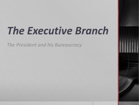 The Executive Branch The President and his Bureaucracy.