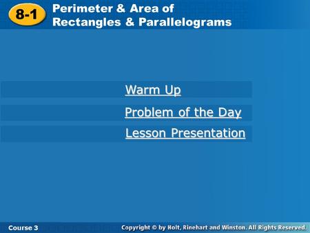 8-1 Warm Up Problem of the Day Lesson Presentation