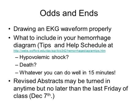 Odds and Ends Drawing an EKG waveform properly What to include in your hemorrhage diagram (Tips and Help Schedule at