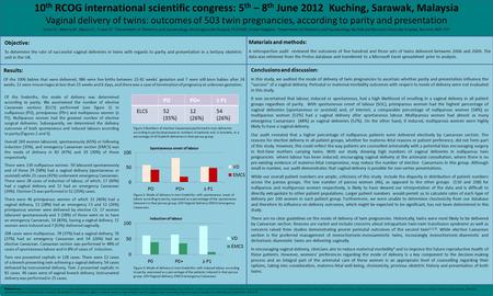 Vaginal delivery of twins: outcomes of 503 twin pregnancies, according to parity and presentation 10 th RCOG international scientific congress: 5 th –