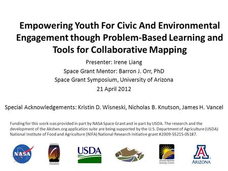Empowering Youth For Civic And Environmental Engagement though Problem-Based Learning and Tools for Collaborative Mapping Presenter: Irene Liang Space.