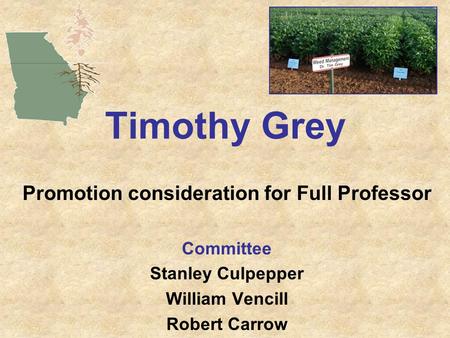 Timothy Grey Promotion consideration for Full Professor Committee Stanley Culpepper William Vencill Robert Carrow.