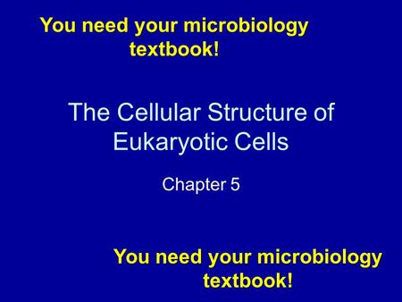 The Cellular Structure of Eukaryotic Cells Chapter 5 You need your microbiology textbook!