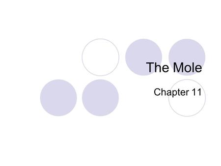 The Mole Chapter 11. Counting units 1mole = 6.02 x 10 23 particles Particles Names Atoms, formula units (ionic compounds), molecules (covalent compounds)
