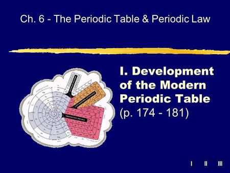 IIIIII Ch. 6 - The Periodic Table & Periodic Law I. Development of the Modern Periodic Table (p. 174 - 181)