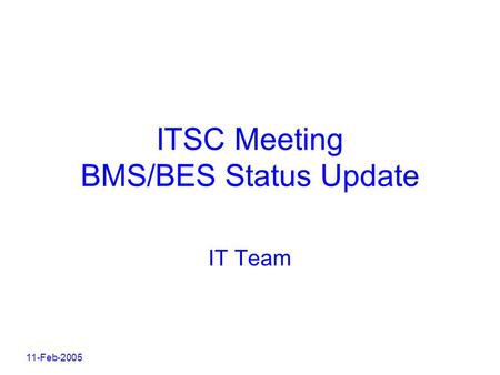 11-Feb-2005 ITSC Meeting BMS/BES Status Update IT Team.
