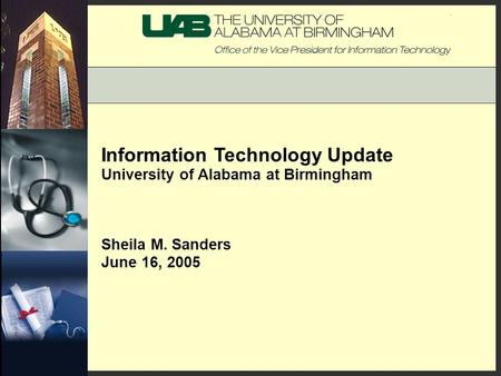 Information Technology Update University of Alabama at Birmingham Sheila M. Sanders June 16, 2005.