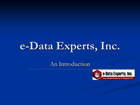 E-Data Experts, Inc. An Introduction. 2 Agenda Introductions Introductions The Company Overview The Company Overview Our Services Portfolio Our Services.