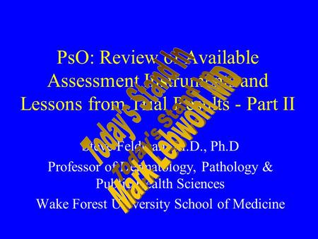 PsO: Review of Available Assessment Instruments and Lessons from Trial Results - Part II Steve Feldman, M.D., Ph.D Professor of Dermatology, Pathology.