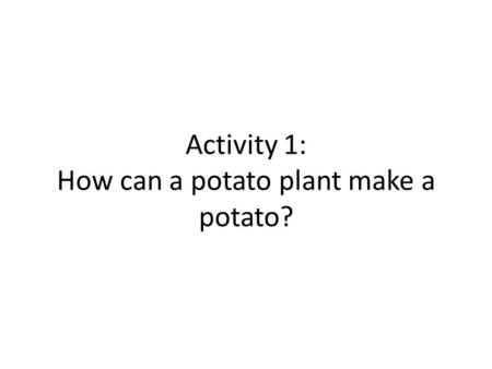 Activity 1: How can a potato plant make a potato?.