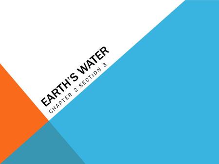 EARTH’S WATER CHAPTER 2 SECTION 3.  EQ: What physical processes keeps Earth’s water constant?  OBJ: I will be able to use geographic terms and tools.