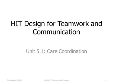 Unit 5.1: Care Coordination HIT Design for Teamwork and Communication Component12/Unit51Health IT Workforce Curriculum.