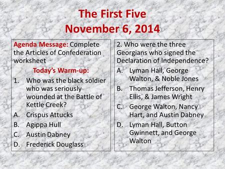 The First Five November 6, 2014