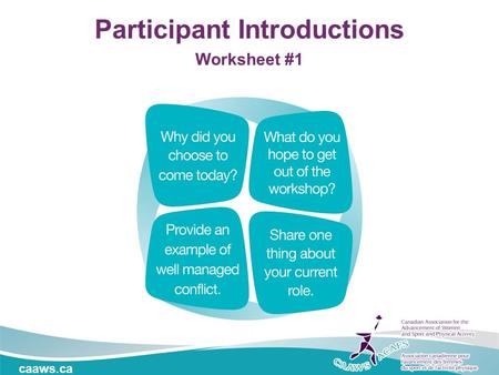 Caaws.ca Participant Introductions Worksheet #1. Conflict Management Name City + Date.