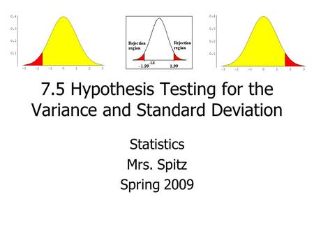 7.5 Hypothesis Testing for the Variance and Standard Deviation Statistics Mrs. Spitz Spring 2009.