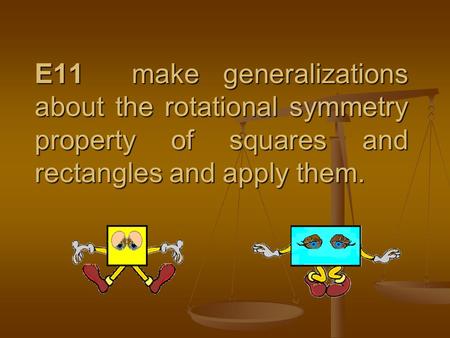 E11 make generalizations about the rotational symmetry property of squares and rectangles and apply them.