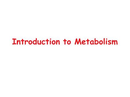 Introduction to Metabolism. Metabolism (The Acquisition and Utilization of Free Energy) Catabolism: exergonic oxidation Anabolism: endergonic processes.