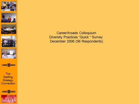 The Staffing Strategy Connection CareerXroads Colloquium Diversity Practices “Quick “ Survey December 2006 (56 Respondents)