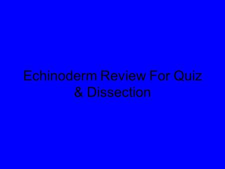 Echinoderm Review For Quiz & Dissection. Questions #1 What kingdom are starfish in?