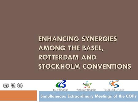 ENHANCING SYNERGIES AMONG THE BASEL, ROTTERDAM AND STOCKHOLM CONVENTIONS Simultaneous Extraordinary Meetings of the COPs Basel ConventionRotterdam ConventionStockholm.