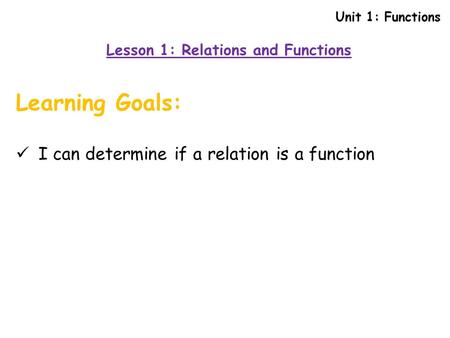 Lesson 1: Relations and Functions