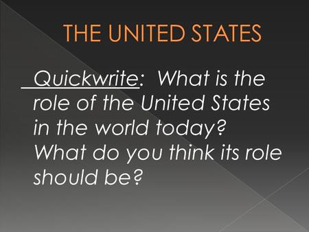 Quickwrite: What is the role of the United States in the world today? What do you think its role should be?