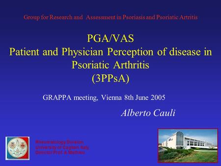 Group for Research and Assessment in Psoriasis and Psoriatic Artritis PGA/VAS Patient and Physician Perception of disease in Psoriatic Arthritis (3PPsA)