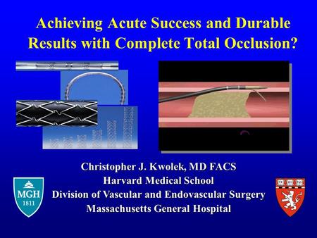 Achieving Acute Success and Durable Results with Complete Total Occlusion? Christopher J. Kwolek, MD FACS Harvard Medical School Division of Vascular and.