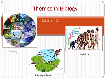 Lecture 1-2 Themes in Biology diversity interdependence evolution.