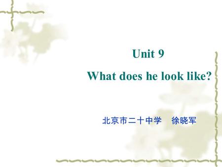 Unit 9 What does he look like? 北京市二十中学 徐晓军. Lead in: Who is it? Some clues ( 线索 ) He has short straight hair. He is of medium height. He is from Taiwan.