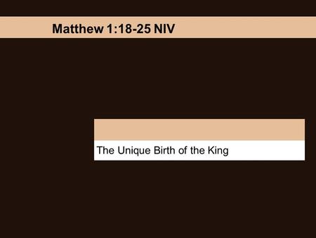 The Unique Birth of the King Matthew 1:18-25 NIV.