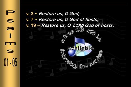 V. 3 ~ Restore us, O God; v. 7 ~ Restore us, O God of hosts; v. 19 ~ Restore us, O L ORD God of hosts;