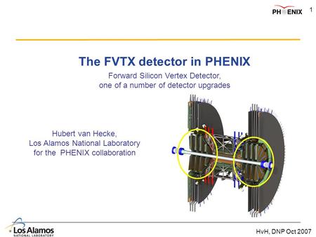 HvH, DNP Oct 2007 1 The FVTX detector in PHENIX Hubert van Hecke, Los Alamos National Laboratory for the PHENIX collaboration Vtx (Mannel) Fvtx (HvH) RPC.