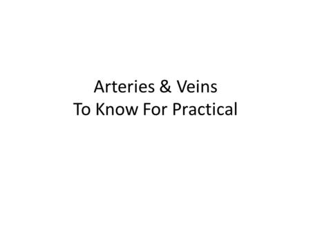 Arteries & Veins To Know For Practical