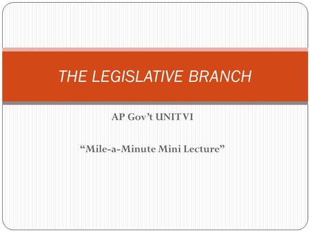 AP Gov’t UNIT VI “Mile-a-Minute Mini Lecture” THE LEGISLATIVE BRANCH.