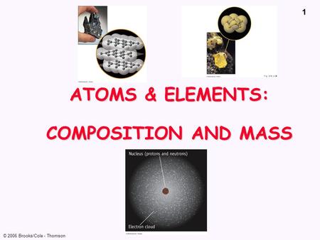 1 © 2006 Brooks/Cole - Thomson ATOMS & ELEMENTS: COMPOSITION AND MASS.
