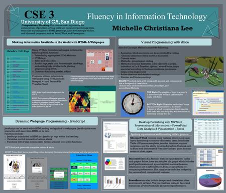 CSE 3 Fluency in Information Technology Michelle Christiana Lee University of CA, San Diego Computational Thinking- This course seeks to promote the enhancement.