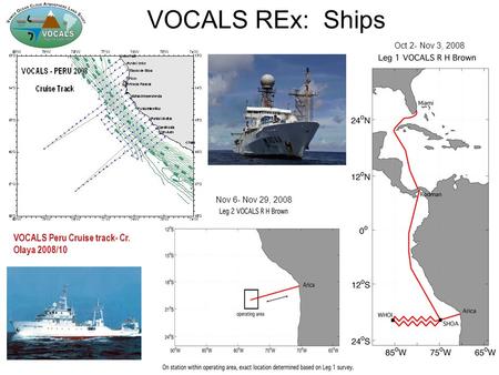 VOCALS REx: Ships VOCALS Peru Cruise track- Cr. Olaya 2008/10 Oct 2- Nov 3, 2008 Nov 6- Nov 29, 2008.