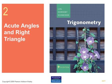 Copyright © 2009 Pearson Addison-Wesley 2.2-1 2 Acute Angles and Right Triangle.