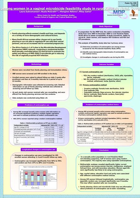 Background Study Objectives Poster No. B50 Track 2  Family planning affects women’s health and lives, and depends on a variety of socio-demographic and.