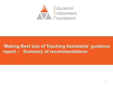 1 ‘Making Best Use of Teaching Assistants’ guidance report – Summary of recommendations.