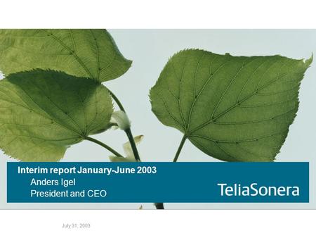 July 31, 2003 Interim report January-June 2003 Anders Igel President and CEO.