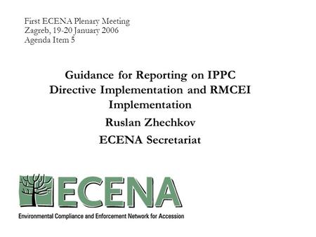 First ECENA Plenary Meeting Zagreb, 19-20 January 2006 Agenda Item 5 Guidance for Reporting on IPPC Directive Implementation and RMCEI Implementation Ruslan.