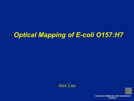 Laboratory for Molecular and Computational Genomics Optical Mapping of E-coli O157:H7 Alex Lim.