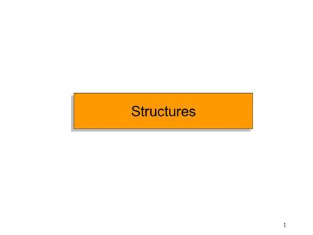 1 Structures. Structure (struct) Definition A Structure is a container, it can hold a bunch of things. –These things can be of any type. Structures are.